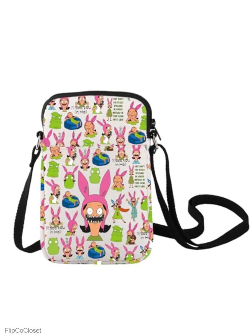 Canvas Crossbody Bag Bob's Burgers Cartoon Print Zipper Pouch